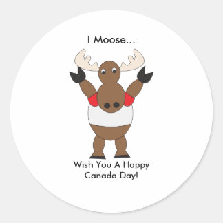 Sticker Rond Caricature mignonne Moose Canada Day Drôle