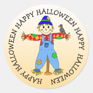 Sticker Rond Caricature mignonne Whimson Halloween Scarecrow