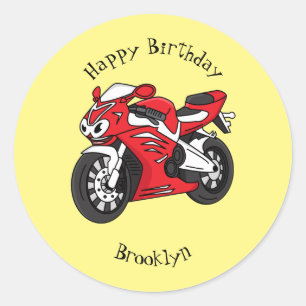 Sticker Rond Caricature moto de sport rouge mou