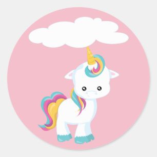 Sticker Rond Caricature mûre Unicorn avec nuage