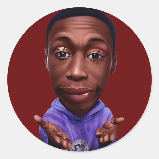 Sticker Rond Caricature numérique de Khabane "Khaby" Lame. (Devant)