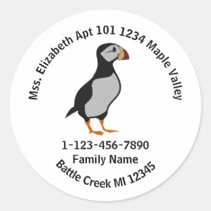 Sticker Rond Caricature permanente Puffin à cornes Adresse fami