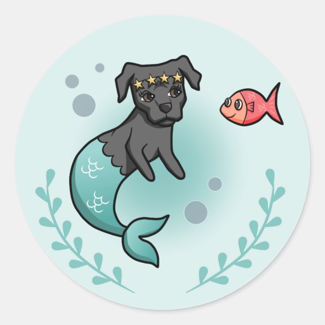 Sticker Rond Caricature pour chien de Mermaid Princess Pit Bull (Devant)