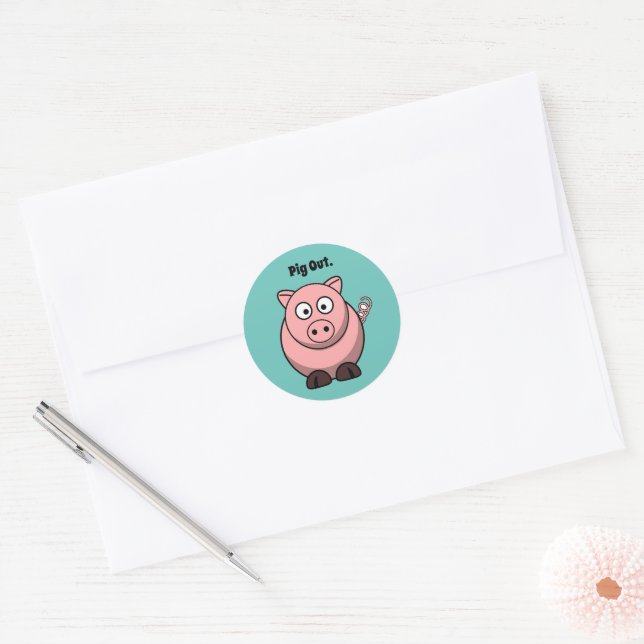 Sticker Rond Caricature pour cochon en rose ou barbecue porc (Enveloppe)