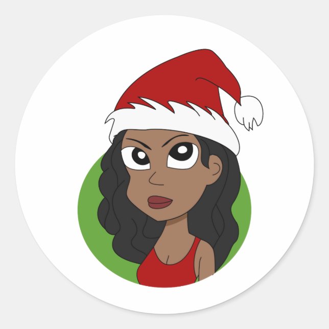 Sticker Rond Caricature pour fille de Noël (Devant)