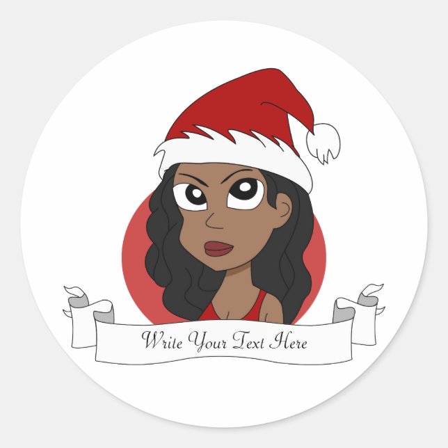 Sticker Rond Caricature pour fille de Noël (Devant)