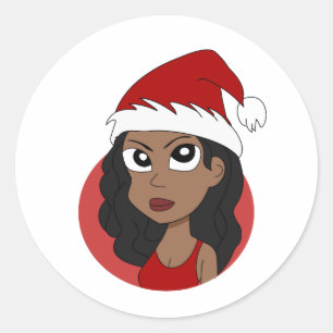 Sticker Rond Caricature pour fille de Noël