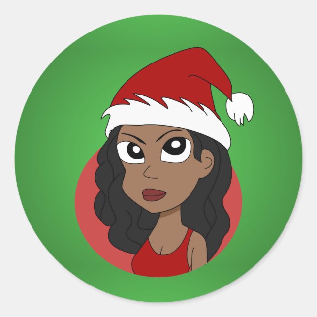 Sticker Rond Caricature pour fille de Noël (Devant)