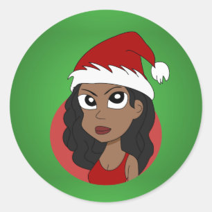 Sticker Rond Caricature pour fille de Noël
