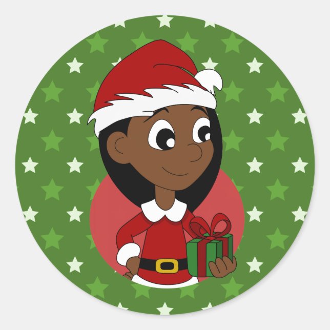 Sticker Rond Caricature pour fille de Noël (Devant)