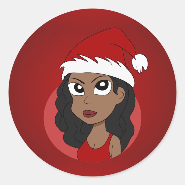 Sticker Rond Caricature pour fille de Noël (Devant)