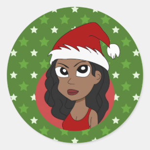 Sticker Rond Caricature pour fille de Noël