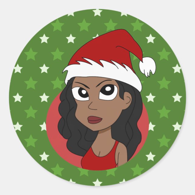 Sticker Rond Caricature pour fille de Noël (Devant)