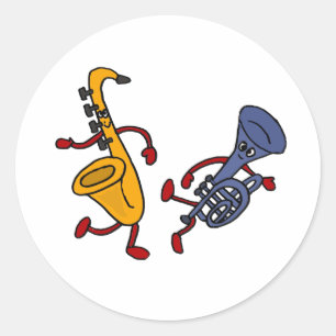 Sticker Rond Caricature pour la danse du saxophone et de la tro
