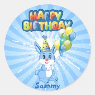 Sticker Rond Caricature pour l'anniversaire du lapin bleu
