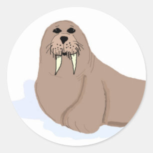 Sticker Rond Caricature Walrus