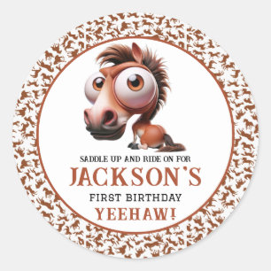 Sticker Rond Caricatures du cheval 1er anniversaire