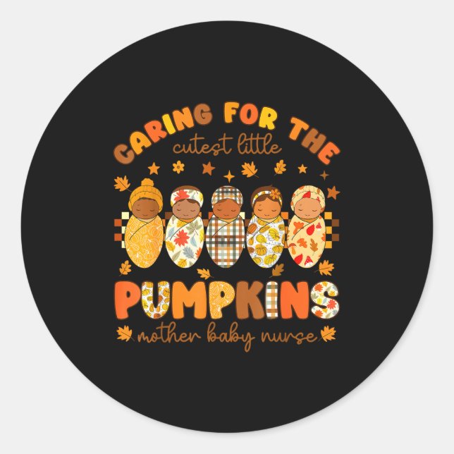 Sticker Rond Caring For The Cutest Little Pumpkins Mother Baby  (Devant)