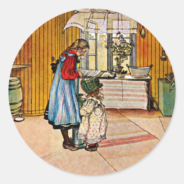 Sticker Rond Carl Larsson art : The Kitchen (Devant)