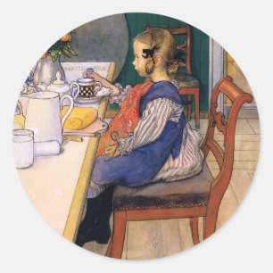 Sticker Rond Carl Larsson Petit déjeuner malheureux de Late Ris