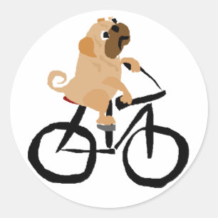 Sticker Rond Carlin amusant Chien Chien Chien À cheval Vélo