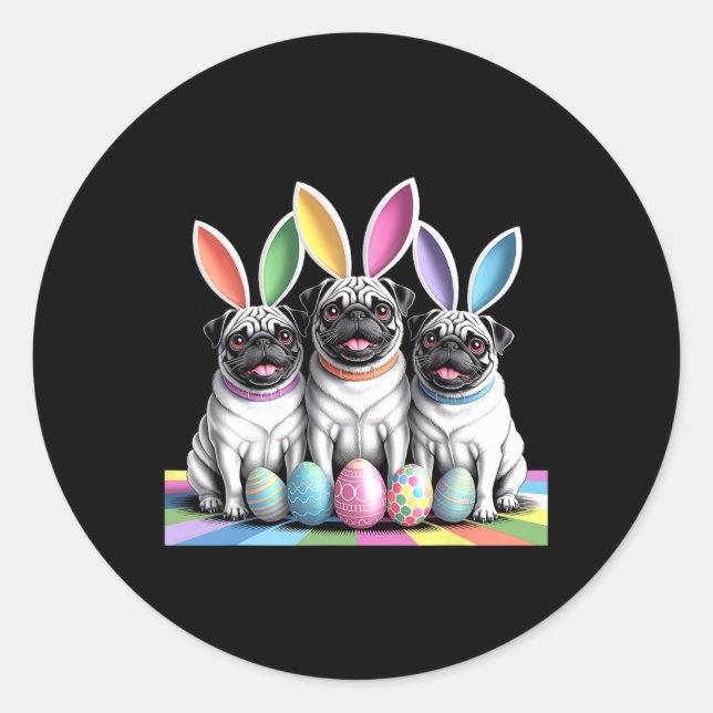 Sticker Rond Carlin Bunny Pals Pâques amusant! Chiens mignons V (Devant)