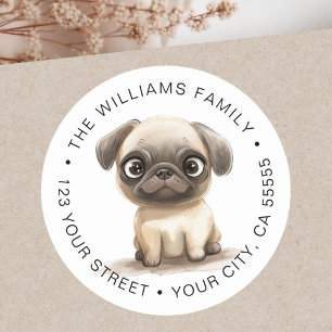 Sticker Rond Carlin chien aquarelle illustration adresse de ret