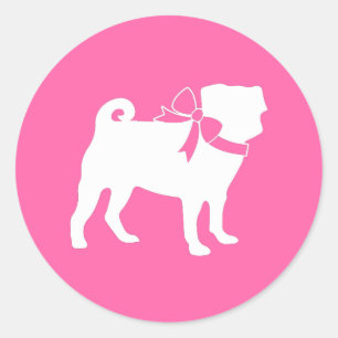 Sticker Rond Carlin chien Baby shower fille rose avec la mâchoi