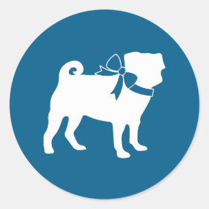 Sticker Rond Carlin Chien Baby shower Garçon Bleu avec Bow