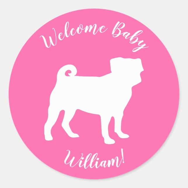 Sticker Rond Carlin chien Baby shower rose chiot fille (Devant)