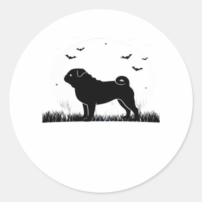 Sticker Rond Carlin Chien - Halloween Lune Silhouette Classique (Devant)