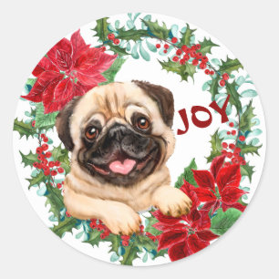 Sticker Rond Carlin Chien Joy Poinsettia Crème de Noël