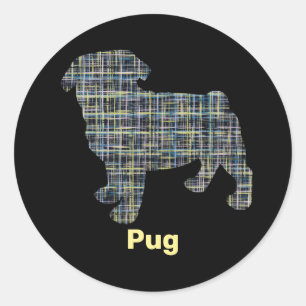 Sticker Rond Carlin Chien Silhouette Jaune & Grille Bleue