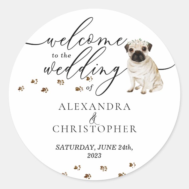 Sticker Rond Carlin chiot chien Mariage Bienvenue (Devant)