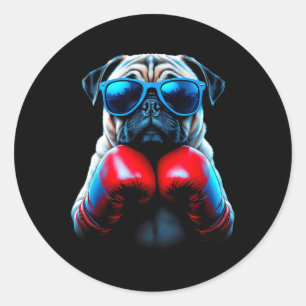 Sticker Rond Carlin de boxe Chien Cool de kickboxing