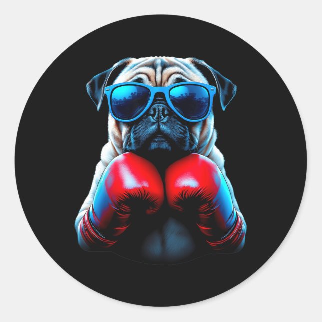Sticker Rond Carlin de boxe Chien Cool de kickboxing (Devant)