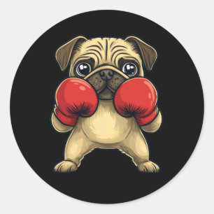 Sticker Rond Carlin De Chien Habillé Comme Un Boxer Drôle Boxe