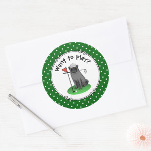 Sticker Rond Carlin de golf Jouer Golf (noir) mignon chien drôl