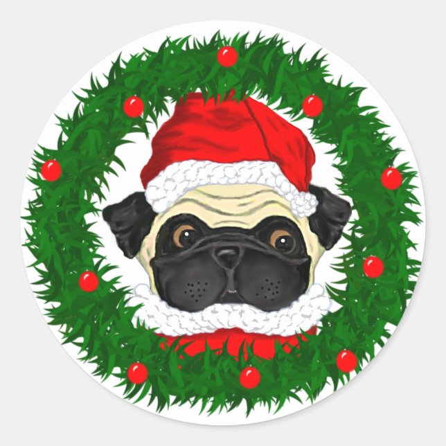Sticker Rond Carlin de Noël mignon Père Noël en couronne (Devant)