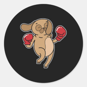 Sticker Rond Carlin Dog fait la boxe