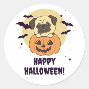 Sticker Rond Carlin En Chiens Doux Citrouilles Bonne Halloween