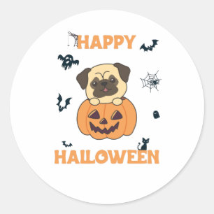 Sticker Rond Carlin En Chiens Doux Citrouilles Bonne Halloween