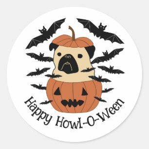 Sticker Rond Carlin Howl-O-Ween dans un Jack-O-Lantern avec cha