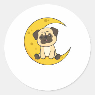 Sticker Rond Carlin Lune Lunaire Animal Chien Cute Animaux Kawa