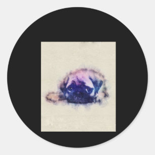 Sticker Rond Carlin Puppy Sketch Carlin Amoureux des chiens Cad