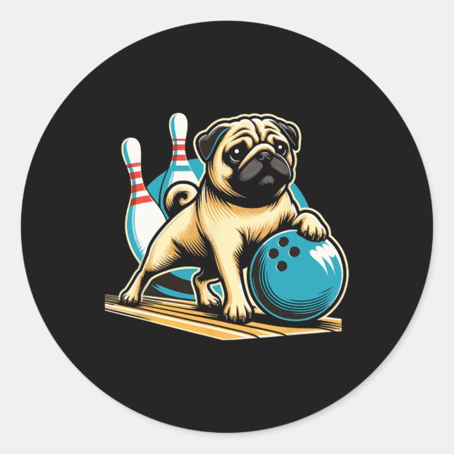 Sticker Rond Carlin vintage Retro Dog Jouer Bowling (Devant)