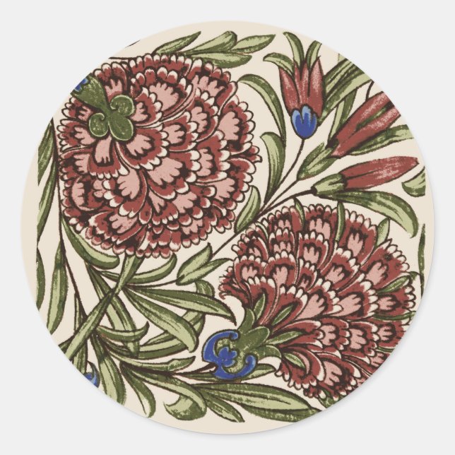 Sticker Rond Carnation Carrelage Fleur Antique Art Rustique (Devant)