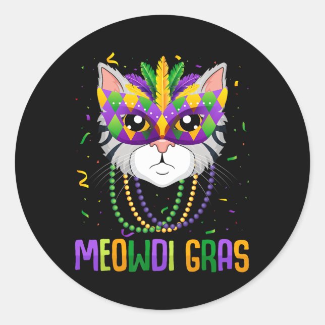 Sticker Rond Carnaval de Meowdi Gras Mardi Gras (Devant)
