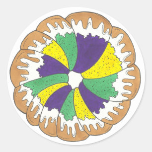 Sticker Rond Carnaval King Cake New Orleans NOLA Mardi Gras