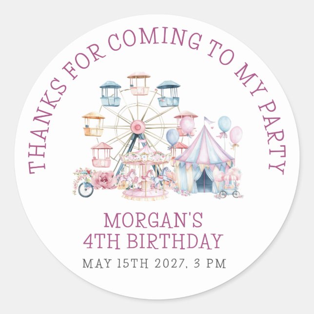 Sticker Rond Carnaval mignonne Anniversaire Budget Merci (Devant)
